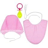 Amosfun Lustiges Baby-KostüM-Set FüR Erwachsene, 3-Teiliges Party-Outfit Mit Schnuller, LäTzchen Und MüTze, Ideal FüR Junggesellenabschiede Und KostüMpartys, Rosa