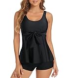 Genfien Tankini Damen Bauchweg Push Up Top High Waist Badeshorts Zweiteiler Bademode Tankini Damen Set Elegant
