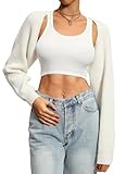 Navneet Bolero Damen Boleros Kurz Oversize Strickpullover Y2K Crop Top Shrug Winter Strickjacke Cardigan Sweater Boleros Weiß M