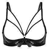 iEFiEL Damen Crop Top Neckholder Wetlook Brustfrei BH Weste Tank Tops Kurze Leder Schulterfrei Shirt Bikini Oberteil Clubwear Gogo Schwarz G 4XL