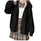 2025 Womens Japanese Cute Knitted Cardigan Sweater Cosplay Long Sleeve Button Down School Jacket Damen Strickjacke 42 (Black, One Size)