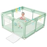 COMOMY Laufstall Baby, 127x127 cm Laufgitter Baby Sicherheitsspielplatz Schutzgitter für Kinder mit Weichem Netz, Rutschfestem Oxford Bottom (Grün)