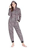 CityComfort Jumpsuit Damen Kuschelig Fleece Einteiler Schlafanzug Onesie Damen S-XL (Rosa Leopard, XL)