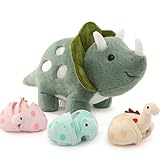 MorisMos 45cm Dino Kuscheltier XXL, riesen Triceratops Kuscheltiere mit 3 Baby im Bauch, Weich gefülltes Dinosaurier Stofftier Spielzeug Kissen Puppe Geburtstag Geschenke für Kinder