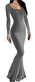 Rongseng Damen Langarm Maxikleid Figurbetontes Sexy Bodycon Kleid Eng Lang Stretch Weiche Freizeitkleid Fischschwanzkleider Elegant Einfarbig Abendkleid Partykleid Winterkleid Cocktail Kleider