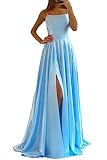 xxxiticat Damen Elegant Lange Ballkleider Satin A-Linie Hochzeitskleid Abendkleider Sexy Neckholder Spaghetti Brautkleid Kleider Lang Prinzessin Brautjungfer Kleid(AQ,S)