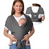 Momcozy Baby Tragetuch Neugeborene Schnalle, einfach zu tragenes Babytragetuch im T-Shirt-Design,für Babys von 3,6-15,8kg, verstellbares Schnallen-System für Taillenumfang von 76,2-119,4 cm, Grau