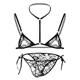 YJZQ Männer Erotisches Dessous-Set Sissy Panties mit BH Tops Gay Spitze Unterwäsche Set Sexy rückenfreier Bikini Herren Niedrige Taille Höschen Aushöhlen Lingerie BH durchsichtiger Tanga XL
