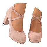 High Heels Schuhe Elegant Absatzschuhe,Damen Pumps mit hohem Blockabsatz Party-Schuhe elegant zum Hineinschlüpfen Riemchen High Heel Dirndl Halbschuhe Absatzschuhe Highheels Ballerina Rosa 40