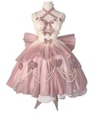 Clivetalos Rosa Lolita Kleid für Frauen Mädchen Kawaii Prinzessin Kleid Cosplay Kostüme Süße Spitze Schichten Dienstmädchen Outfit Ärmellos Rosa XL