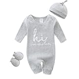 KIDDLETOWN Schlafanzug Baby, Strampler Neugeborene, 3er Pack Schlafstrampler mit Hut und Handschuhe, Baumwolle Baby Schlafanzug Langarm Pyjamas Strampler 0-3 Monate Kleidung für Mädchen und Jungen