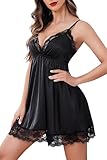 Avidlove Reizwäsche Damen Sexy Chemise Spitze Nachtwäsche Cami Unterkleid Satin Dessous V-Ausschnitt Schlafkleid Schwarz XXL