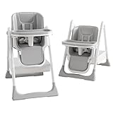 ONNWIN Hochstuhl Baby, Kinderhochstuhl mit Babyliege, Verstellbar Klappbar Hochstuhl Baby mit Essbrett,Korb, mitwachsend ab 6–36 Monate Jahre Babystuhl,Grau