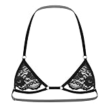 iEFiEL Herren Spitzen BH Neckholder Bra Weste Top Sissy Dessous Offene Busen Bralett mit Halsband Micro Bikini in schwarz rot weiß blau X Schwarz Neckholder One Size