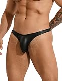 comeondear Dessous Männer Sexy Reizwäsche PU Leder Herren String Tanga für Sex Thong Große Größen Erotische Unterwäsche Gay Unterhosen Micro Slip Kunstleder Wetlook Sissy Dessous Schwarz XL