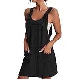 Tank Kleid Damen Midi - Trägerkleid Leinen Leinenkleid Mit Taschen Sommerkleid Träger Midikleid Knielang Sommer Vintage Leinenkleider Sexy Strandkleid Top Sommerkleider Freizeitkleid
