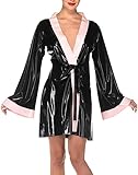 IDOBLO Rosa Und Schwarze Sexy Latex-Robe Mit Schnür-Gummi-Nachtwäsche-Jacken-Oberteil-Kleid,Freiwählbare Farbe,XL