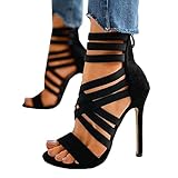 High Heels für Damen Sommersandalen mit Fischmaul Stiletto Sandalen mit Offenem Zeh Peep Toe Offene Sandaletten Abend Party Schwarz