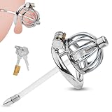 BDSMLOVE Chastity Cage Male Metall mit Dilator Harnröhre,Peniskäfig klein Keuschheitskäfig Keuschheitsgürtel für Herren,Sklaven Sex Spielzeug für die Männer extrem (45 MM)