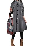 HAHAEMMA Damen Fashion Wintermantel Lang Strickmantel Fleece Knopf Swing Weit Poncho Cape Stil Stehkragen Mantel Winterjacke Loose Fit Kleid(GY,L)