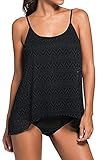 Sucor Damen Sportlich Tankini Mesh Badeanzug Zweiteilig Badeanzüge Elegantes Swimsuit Beachwear mit Bikinislip Plus Size(4XL,Schwarz)