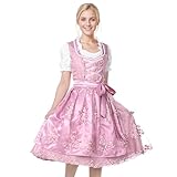 Blisscok Dirndl Damen Midi Trachtenkleid Damen Dirndl 3 Teilig Inkl. Trachtenrock Dirndlbluse Dirndlschürze Spitze Trachtenmode Dirndl Rosa für Oktoberfest Karneval (S)