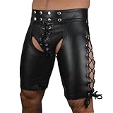 Herren Wetlook Hose Metallic Lederhose schwarz matt mit Reißverschluss Schnallen Männer Pants Pants Leggings Slim Fit Disco Kostüm Nachtclub Party (Schwarz, XL)