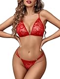 Avidlove Dessous Damen Sexy Unterwäsche Push Up BH Und Slip Verstellbar Riemen Curvy Lingerie Set Erotisch BH und Höschens Halfter Unterwäsche Rot XL