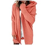 Schwarz Damen Strickjacke Langarm Lang Strickmantel Longstrickjacke Lose mit Kapuze Strickjacke Strickcardigan Bequem Grobstrick Große Größen Übergangsjacke Grobstrick-Cardigan Wintermäntel S-3XL