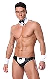 BIGFOX 3tlg Herren Erotik Barkeeper-Kostüm Rollenspiel Stripper Sexy Unterwäsche Set Hose, Fliege, 2* Armband