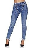 Elara Damen Jeans Boyfriend Baggy Knopfleiste Chunkyrayan C613MK Blau 40 (L)