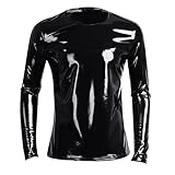 Duohropke Herren Lack-Optik Jacke Kurze Mantel Wetlook Oberteile Männer Kunstleder Hemd T-Shirt Slim Fit Latex Glänzend Tops Party Outwear