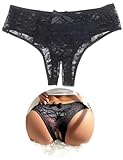 ohyeahlady String Tanga Damen Sexy Ouvertslip Spitze Unterwäsche Dessous mit Offener Schritt Slip Große Größen Panty Hipster Höschen Soft Blumen Loch Unterhosen(Schwarz,S)
