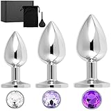 Eysilk Analplug 3-Set aus Metall Analplug Set mit Kristall-Diamanten und Analdusche. 3 Größen Ø27mm(Anfänger),Ø33mm,Ø41mm Buttplug – Sex Spielzeug Set Anal Plug für Paare Mann Frau (Lila Kollektion)