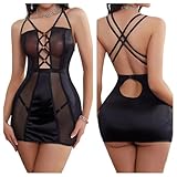 Satohom Damen Erotische Minikleid Sexy Kleid Bodydoll Partykleid mit Schnürung Frauen Ärmelloses Neckholder V-Ausschnitt