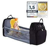 all Kids United® Baby Wickelrucksack Deluxe mit Kinderbett - Babytasche Wickeltasche Set: Baby-Rucksack, Wickelauflage, integriertem Babybett, Kinderwagen-Haken (Schwarz)