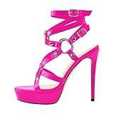 MissHeel Women's Platform Sandals with Ankle Buckle Sexy Cool Stilettos Gothic Pink Rosa EU 43