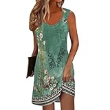 Generic Kleider für Damen Lang Lässig Armellos T-Shirt Sommerkleid Lockeres Saum Blumenmuster Strandkleid Casual Wickelkleid Strandkleid mit Taschen