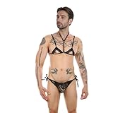 XGOPTS Herren Sissy Dessous Spitze Dessous Set Sissy Crossdresser Panties mit BH Tops Erotik Unterwäsche Kostüm Outfit Bikini Set Rollenspiel Negligee Nachtwäsche
