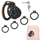 BDSMYEE Peniskäfig klein,Chastity Cage Male small Keuschheitskäfig Keuschheitsgürtel mit 4 Hodenringe,BDSMs Spielzeug hart,BDSM Set Sklaven Sexspielzeug extrem für die Männer (Schwarz, S)