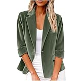 Blazer Damen Elegant 3/4-Ärmel Longblazer Casual Arbeit Büro Knopf Open Front Jacke Anzug Herbst Blazer Damen Elegante Jacke Dressy Business Casual Outfits Anzugjacke Trenchcoat Strickjacke Kostüme