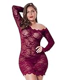 LINGERLOVE Sexy Spitze Negligee Grosse Grössen für Damen Babydoll Dessous Schulterloses Lingerie Nachtwäsche Spitzen-Kleid mit G-String S-4XL