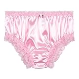 Satini Satin Gerüschte Spitze Sissy French Knickers Slips Höschen Unterwäsche (Zartrosa, L)