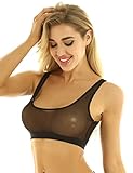 iEFiEL Damen Sport BH Bauchfrei Oberteil Crop Tops Transparent Mesh Top Kurz Weste Tank Top Mesh Unterhemd Unterwäsche Schwarz Weiß Schwarz 4XL