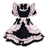 Huamengyuan Schuluniform-Set für Frauen und Damen Maid Dress Halloween KostüM Maid Outfit Cospaly Krawatte Rüschenschleife Dienstmädchen Cosplay Kostüm mit Schürze und Haarreifen Schwarz-Pfirsich S