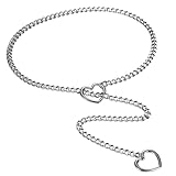 Flongo Choker Lariat Halskette für Damen: Silber Edelstahl Lock Herzkette Kubanische Kette Panzerkette mit Herz Anhänger Punk Sexy Lange Schlupfkette Y Tropfen Halskette verstellbar