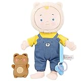 GAGAKU 30cm Weiche Stoffpuppe mit Bär Sound Plüschtier für Kinder ab 1 Jahr, Reborn Babypuppe Neugeborene Puppen für Mädchen und JungenStoffpuppe mit Magnetischer Schnuller