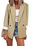 OMZIN Casual Blaze für Damen Open Front Langarm Solide Arbeit Büro Blazer Jacke Anzug Apricot XL