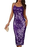 GRACE KARIN Damen Elegant Abendkleid Ärmellos Pailletten Bodycon Cocktailkleid Dunkellila 36