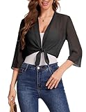 Bbonlinedress Bolero Damen festlich schwarz Chiffon Strickjacke elegant Langarm Casual Bolerojacke Offene Vorderseite Schulterjacke Black XL